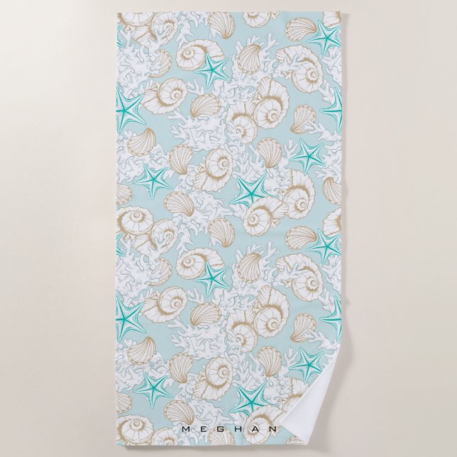 coastal turquoise sand beach Monogram Beach Towel (Front)