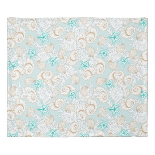 coastal turquoise sand sea shells duvet cover