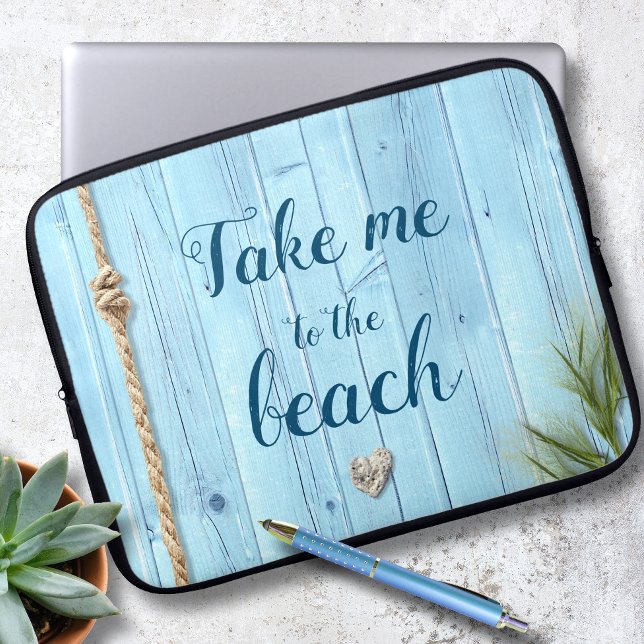 Coastal Turquoise Take Me To Beach Rustic Wood Laptop Sleeve (Creator Uploaded)