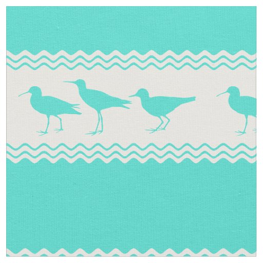 Coastal Turquoise White Sandpiper Birds Pattern Fabric