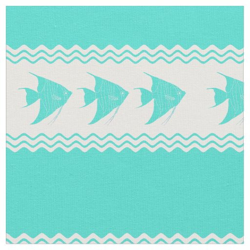 Coastal Turquoise White Stripe Angelfish Pattern Fabric