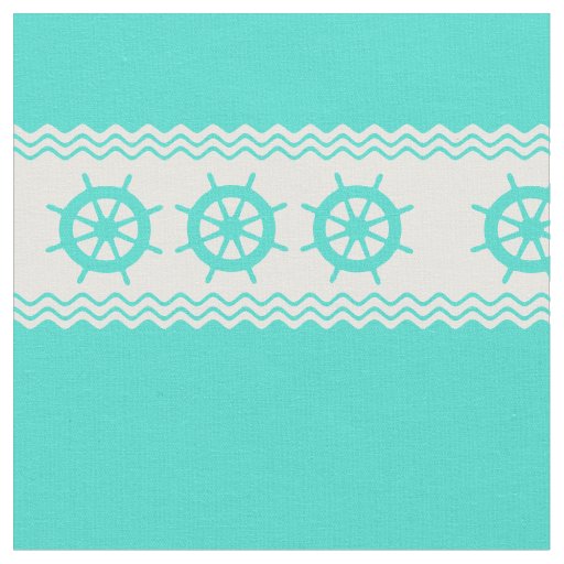 Coastal Turquoise White Stripe Helm Nautical Fabric