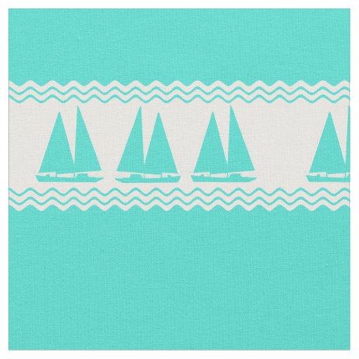 Coastal Turquoise White Stripe Sailboat Pattern Fabric
