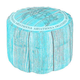 Coastal Turtle Rustic Wood Pouf