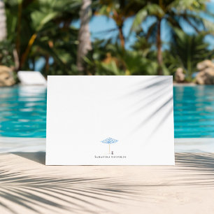 Coastal Umbrella Dog Minimal Monogram Note Card