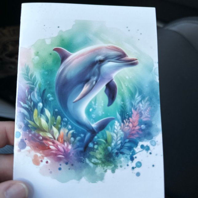 Coastal Under the Sea Dolphin Thank You Card (Dolphin Under the Sea Coastal Beach Notecard Stationery)