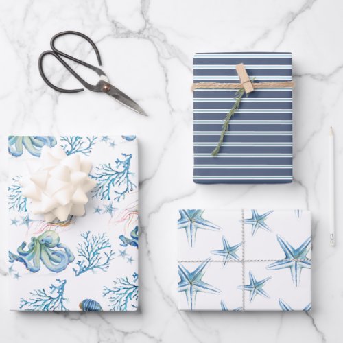 Coastal Under The Sea Watercolor Wrapping Paper Sheets
