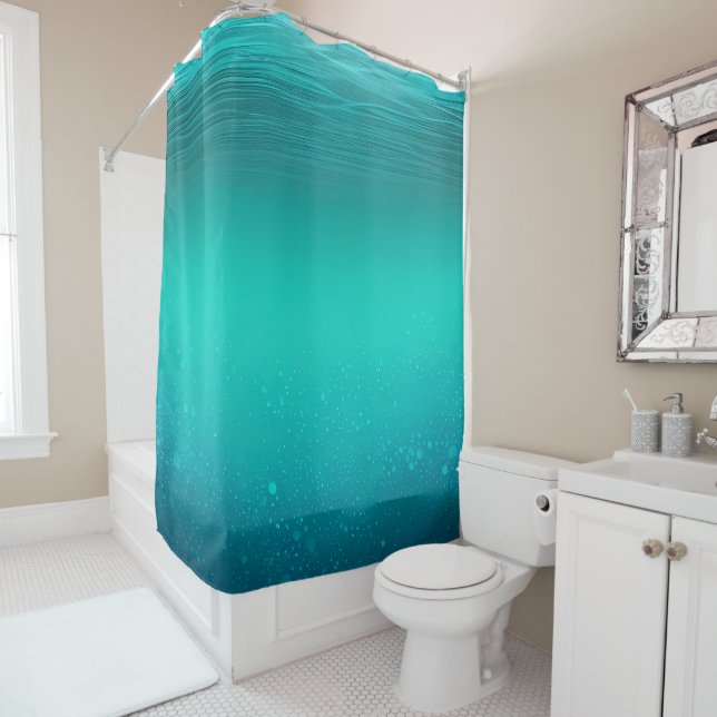 Coastal Underwater Sea Teal Blue Aqua Shower Curtain (In Situ)
