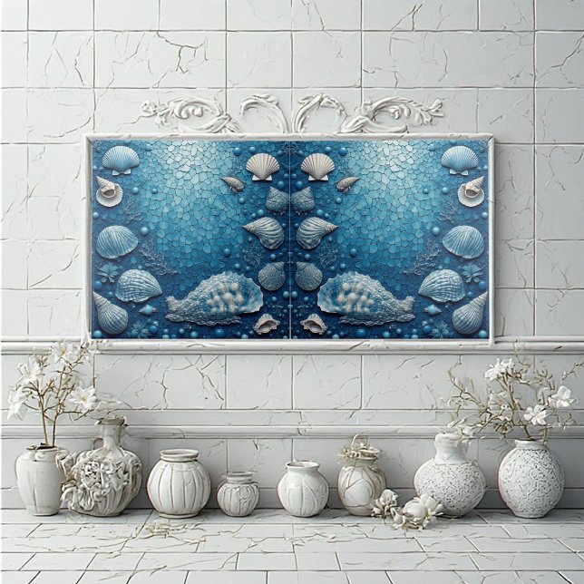 Coastal Underwater Seashell Fish Ocean Bubble Blue Ceramic Tile (Coastal Underwater Seashell Fish Ocean Bubble Blue Ceramic Tile)