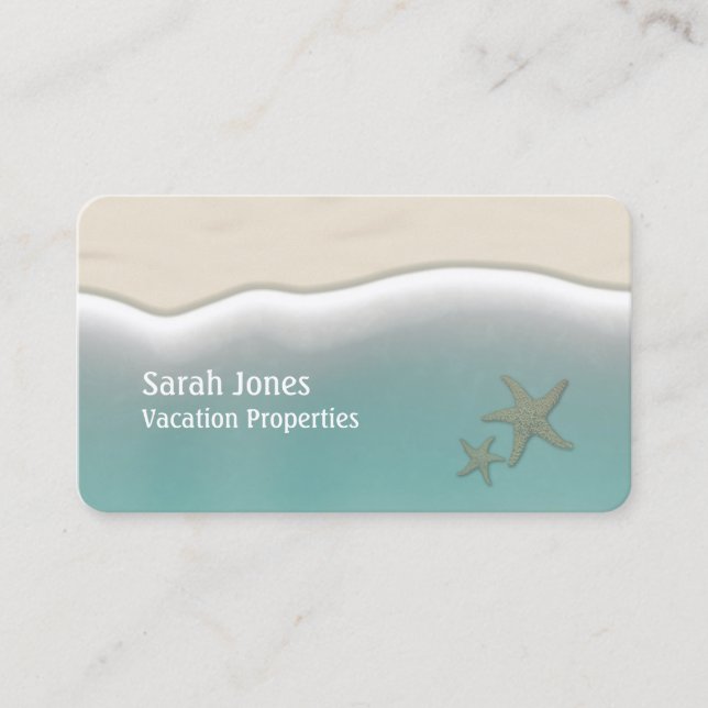 Coastal Vacation Starfish On Beach Aqua Water Business Card (Front)