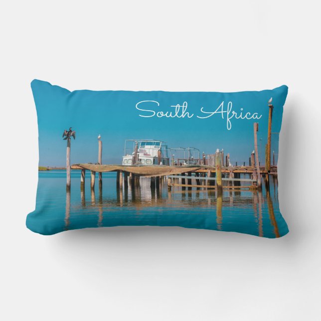 Coastal Velddrif South Africa Landscape Boat Birds Lumbar Pillow (Front)