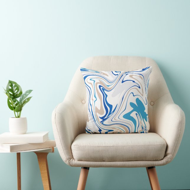 Coastal Vibes Abstract Throw Pillow – Beachy Blues (Chair)