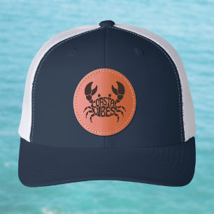 Coastal Vibes Crab Summer Beach Leather Patch Hat