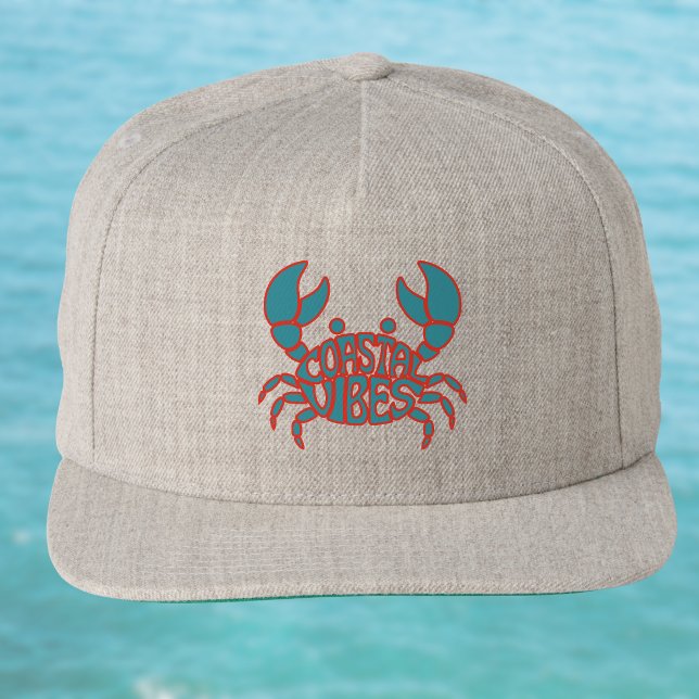 Coastal Vibes Crab Summer Beach Snap Back Hat (Creator Uploaded)