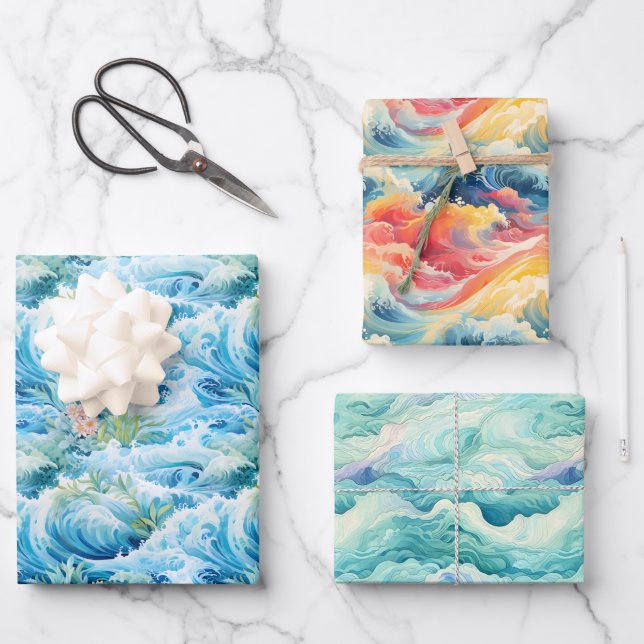 Coastal vibrant gift wrap paper set of 3 (Front)