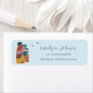 Coastal village Baby Shower address Label