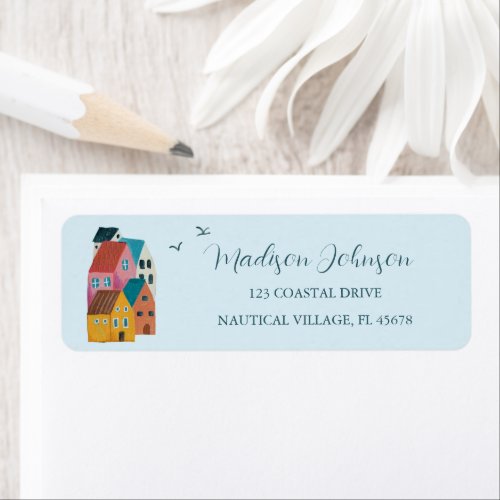 Coastal village Baby Shower address Label