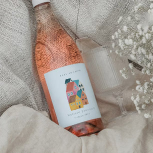 Coastal village baby shower party wine label