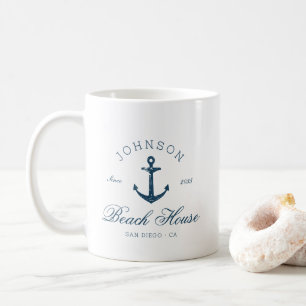 Coastal Vintage Beach House Anchor Navy Blue Coffee Mug
