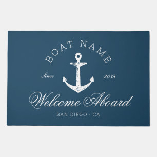 Coastal Vintage Beach House Anchor Navy Blue Doormat
