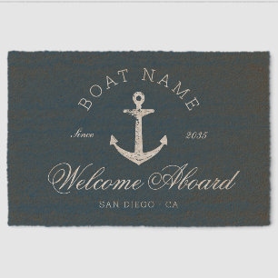 Coastal Vintage Beach House Anchor Navy Blue  Fiber Doormat