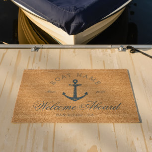 Coastal Vintage Beach House Anchor Navy Blue Fiber Doormat