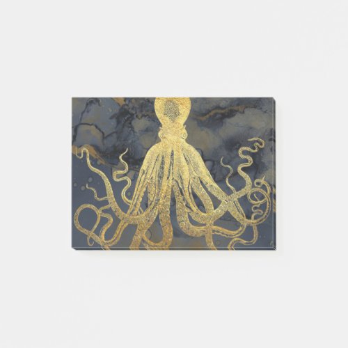 Coastal Vintage Gold Black Octopus Ink Watercolor Post_it Notes