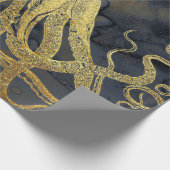 Coastal Vintage Gold Black Octopus Ink Watercolor Wrapping Paper (Corner)