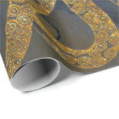 Coastal Vintage Gold Black Octopus Ink Watercolor Wrapping Paper (Roll Corner)