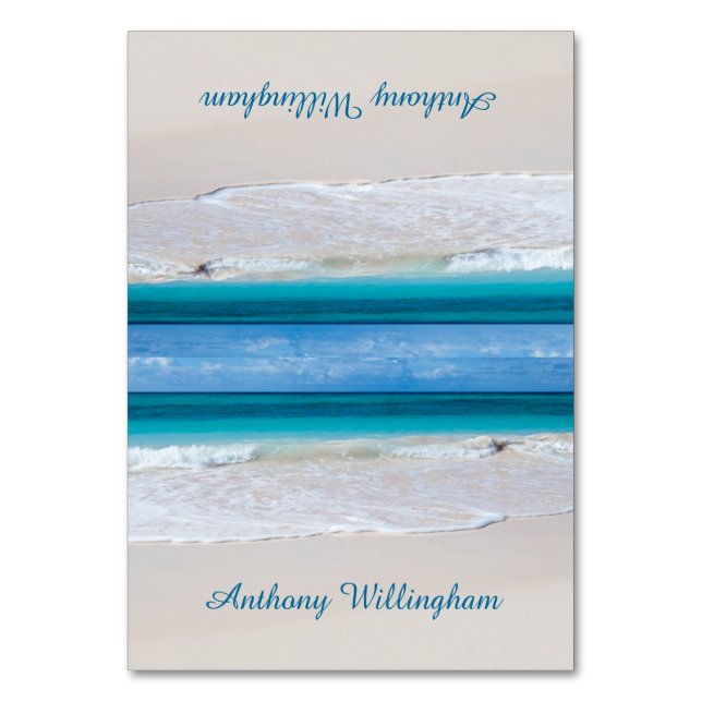 Coastal Vows Tented Beach Wedding Place Cards (Front)