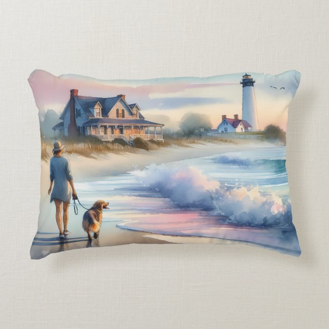 Coastal Walk to Lighthouse at Sunset Accent Pillow (Front)