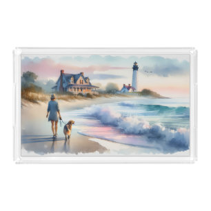 Coastal Walk to Lighthouse at Sunset Acrylic Tray