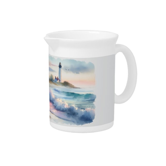 Coastal Walk to Lighthouse at Sunset Beverage Pitcher (Right)