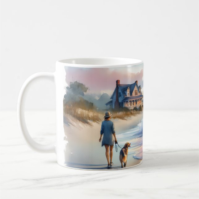 Coastal Walk to Lighthouse at Sunset Coffee Mug (Left)