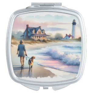Coastal Walk to Lighthouse at Sunset Compact Mirror