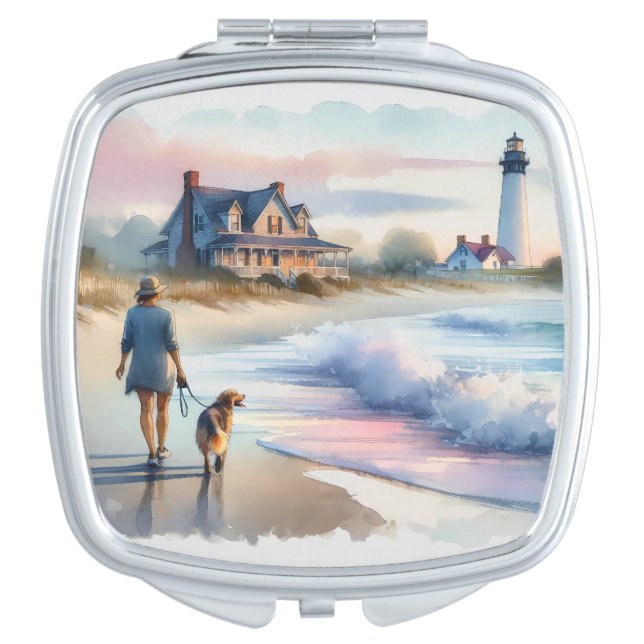 Coastal Walk to Lighthouse at Sunset Compact Mirror (Front)