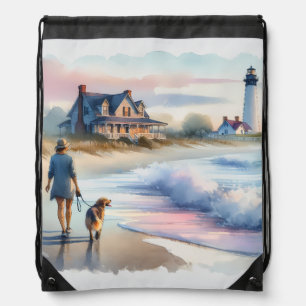Coastal Walk to Lighthouse at Sunset Drawstring Bag