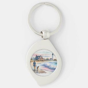 Coastal Walk to Lighthouse at Sunset Keychain