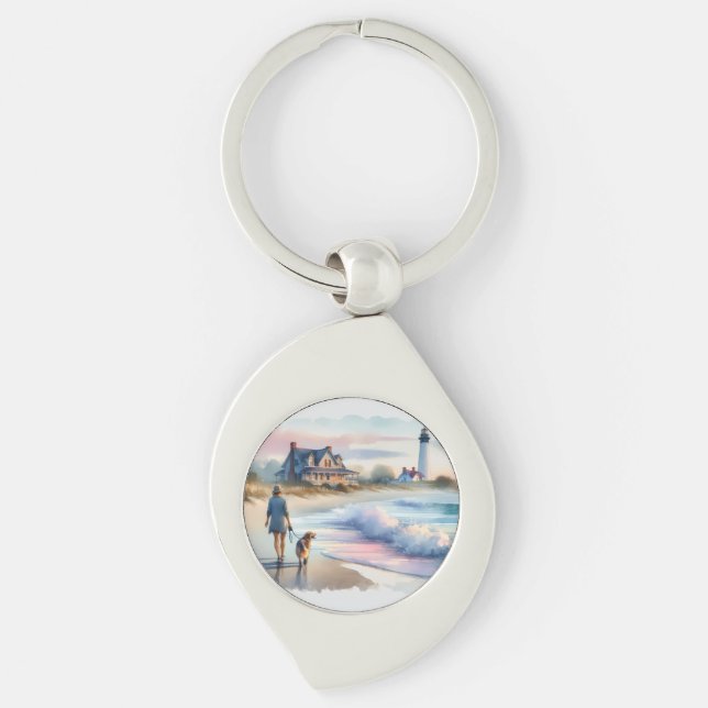 Coastal Walk to Lighthouse at Sunset Keychain (Front)