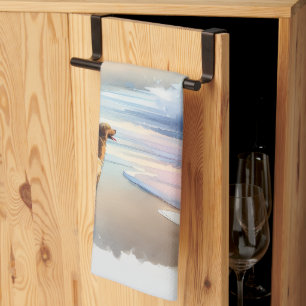 Coastal Walk to Lighthouse at Sunset Kitchen Towel