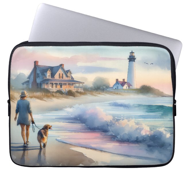Coastal Walk to Lighthouse at Sunset Laptop Sleeve (Front)
