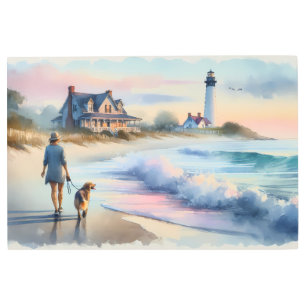 Coastal Walk to Lighthouse at Sunset Metal Print