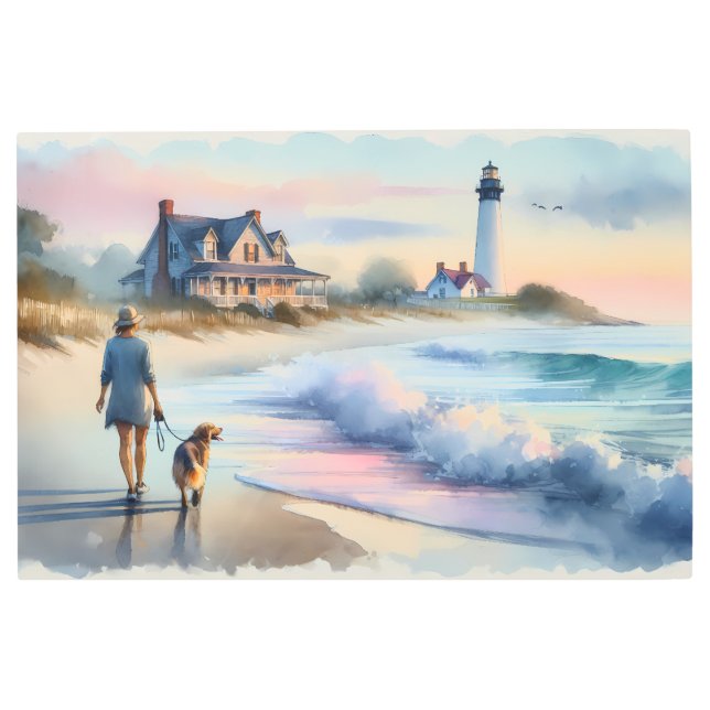 Coastal Walk to Lighthouse at Sunset Metal Print (Front)