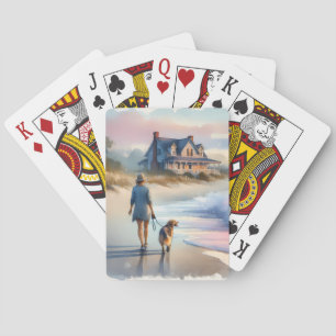 Coastal Walk to Lighthouse at Sunset Poker Cards