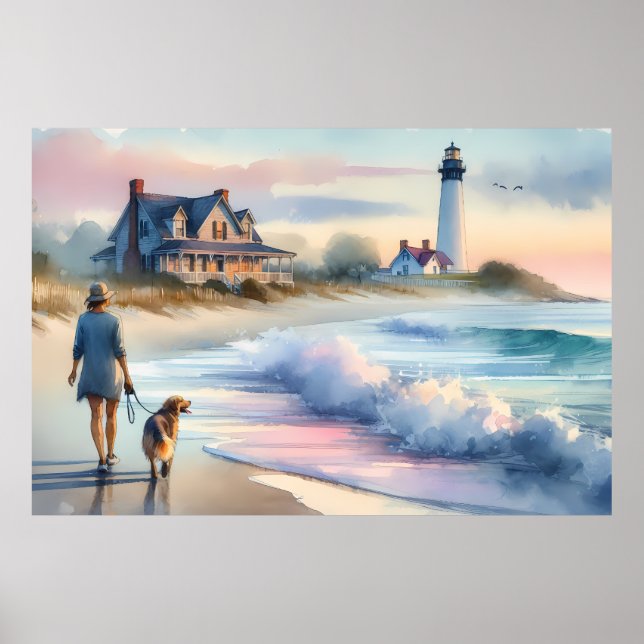 Coastal Walk to Lighthouse at Sunset Poster (Front)