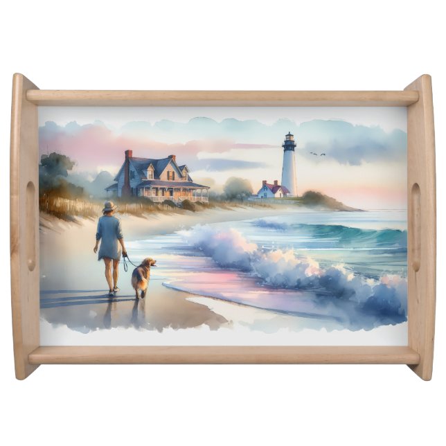 Coastal Walk to Lighthouse at Sunset Serving Tray (Front)