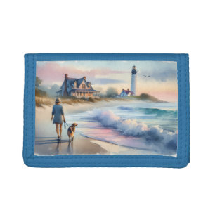 Coastal Walk to Lighthouse at Sunset Trifold Wallet