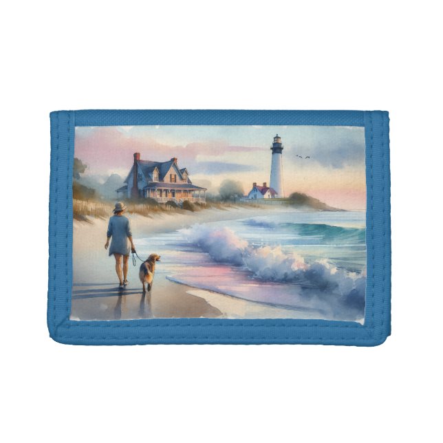 Coastal Walk to Lighthouse at Sunset Trifold Wallet (Front)
