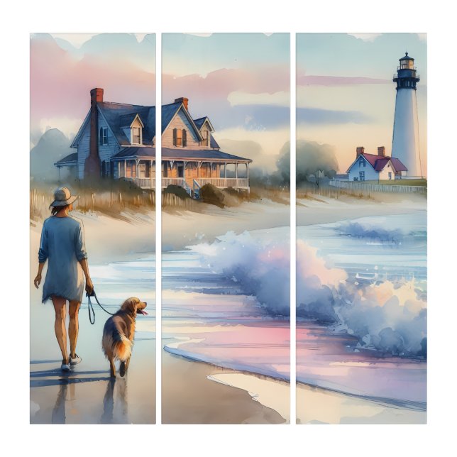 Coastal Walk to Lighthouse at Sunset Triptych (Front)
