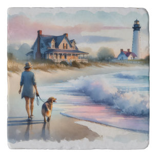 Coastal Walk to Lighthouse at Sunset Trivet